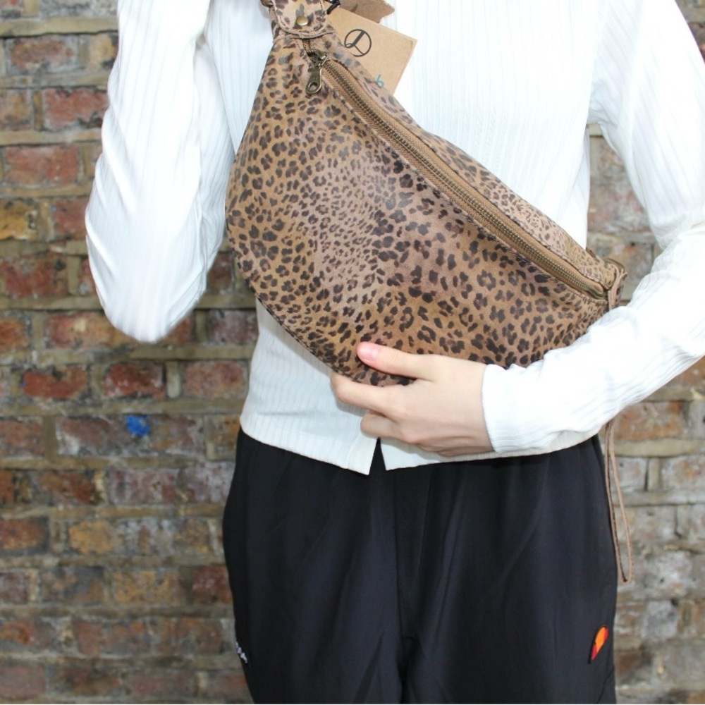 Leopard genuine European leather bum bag
